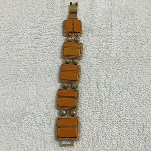 🌼Vintage🌼 Gold-Tone Bracelet with Orange Enamel Panels